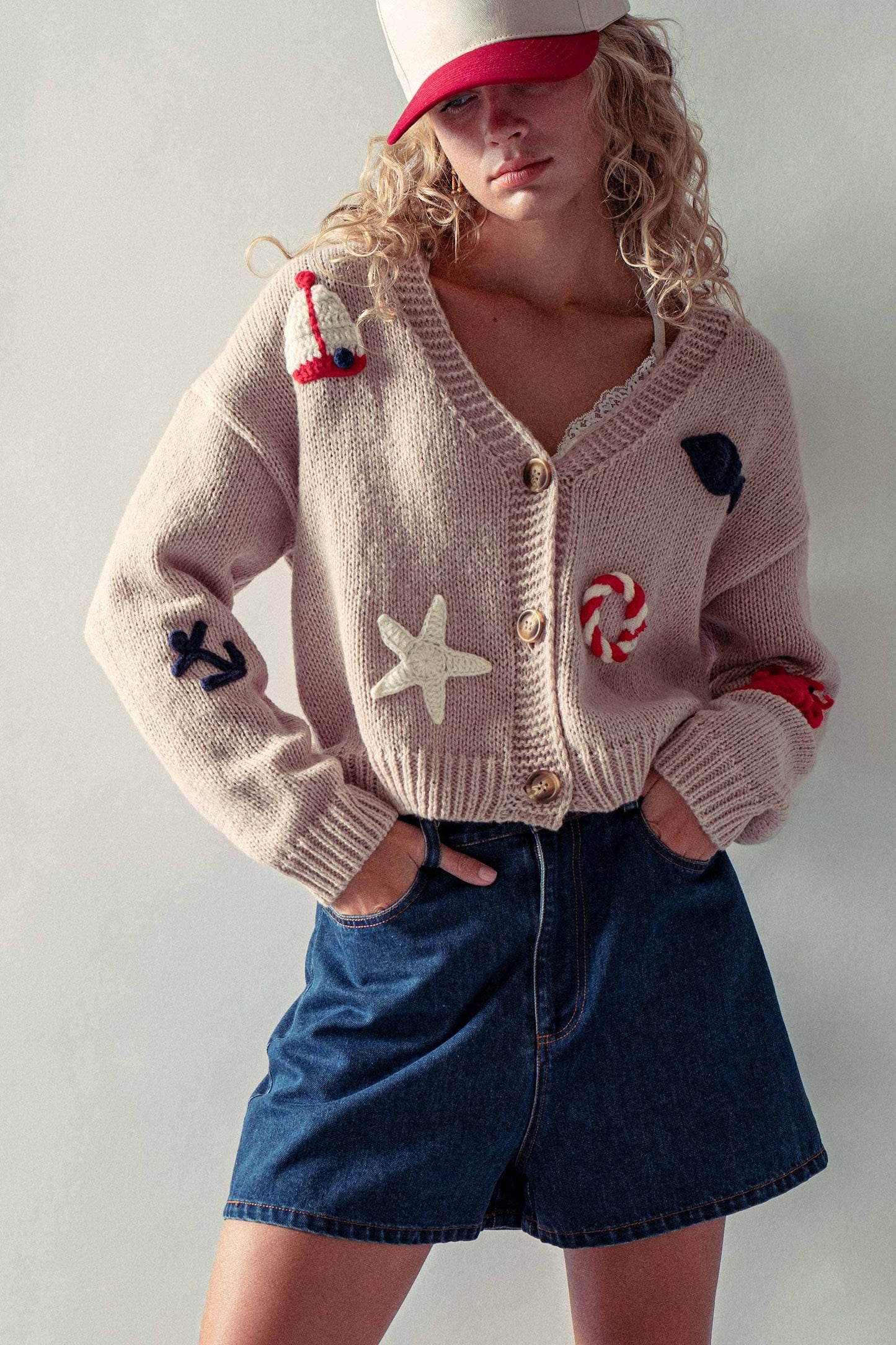 Crochet Patch Cardigan–Nautical Motifs