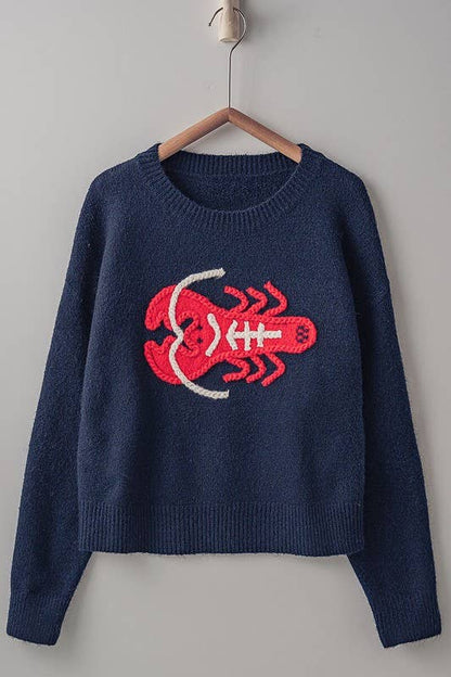 Embroidered Red Lobster Sweater