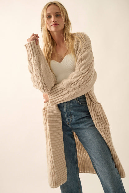 Rib Knit Cable Knit Cardigan
