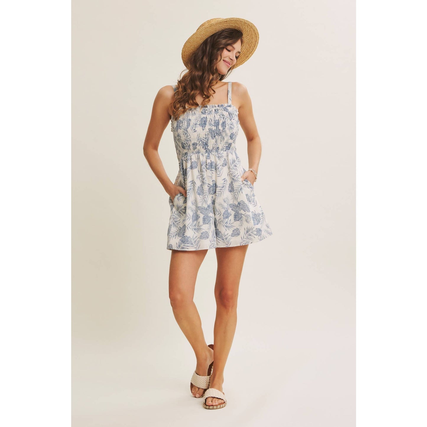 Palm Leaf Smocked Romper