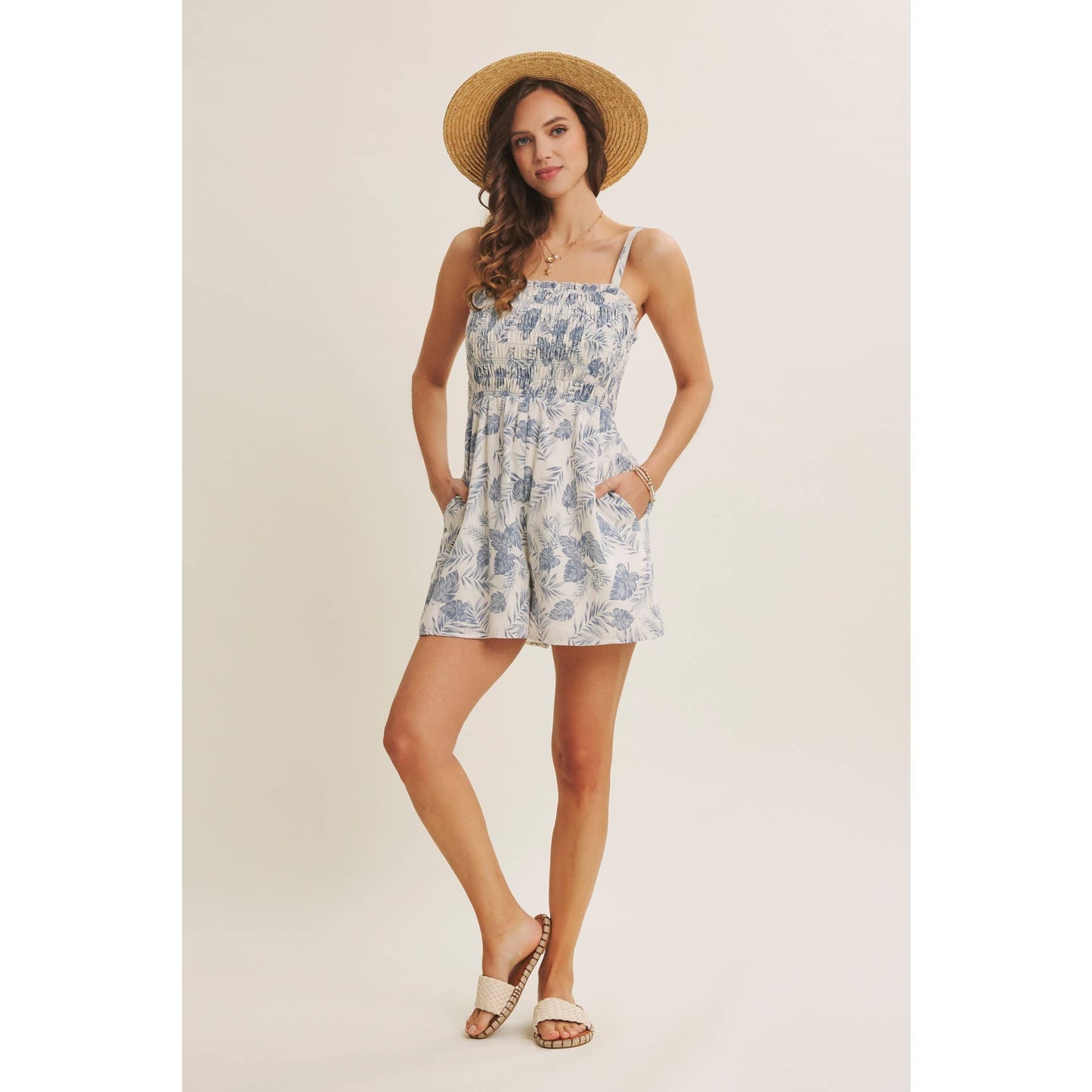 Palm Leaf Smocked Romper