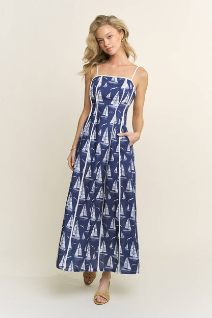 Printed Piping Maxi Dress
