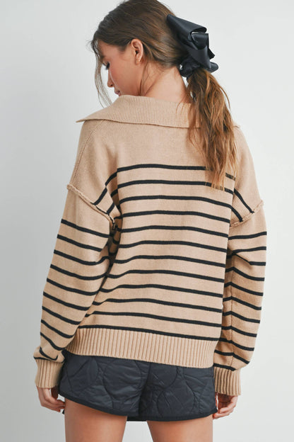 BMW7468 - V-NECK STRIPED SWEATER