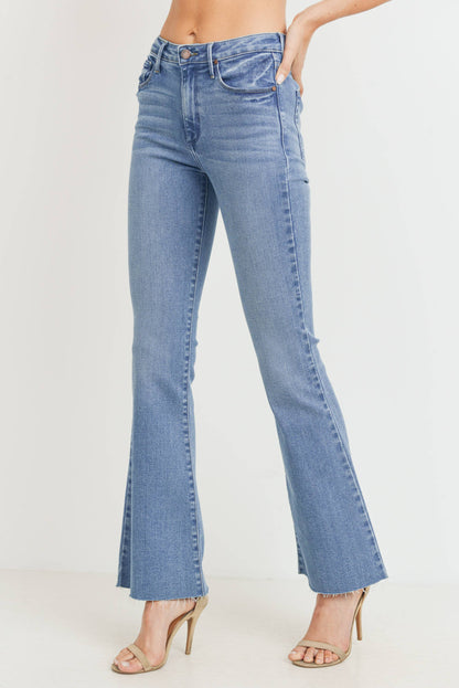 High Rise Scissor Cut Flare- Med wash