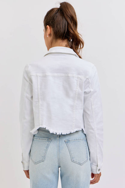 Uneven White Denim Frayed Jacket