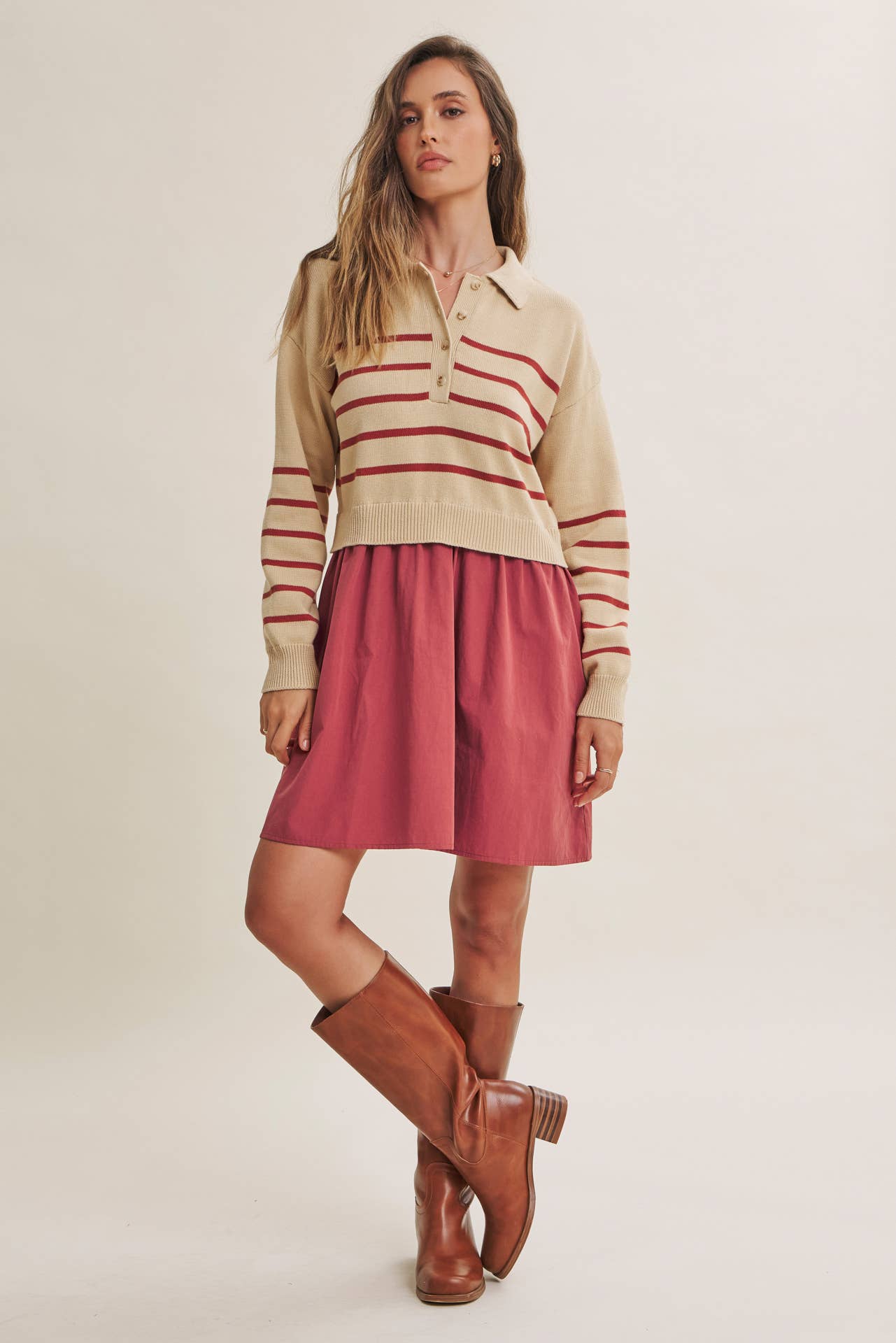 Striped Polo Sweater Mini Dress