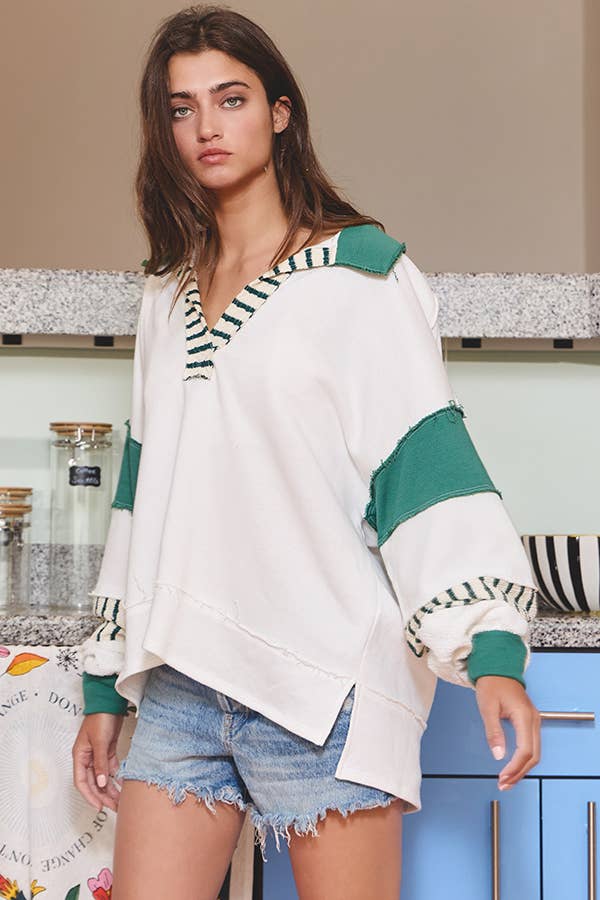 French Terry Knit Colorblock Top