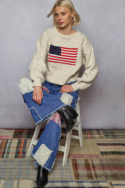 USA flag contrast stitch detail sweater