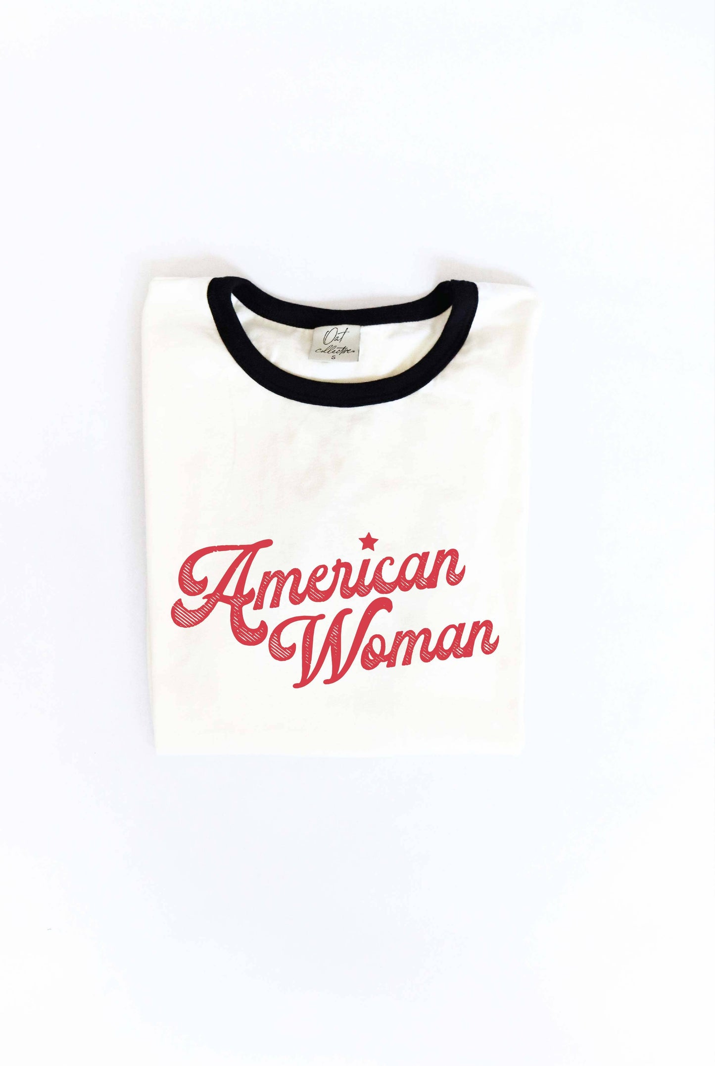 AMERICAN WOMAN Ringer Graphic T-Shirt