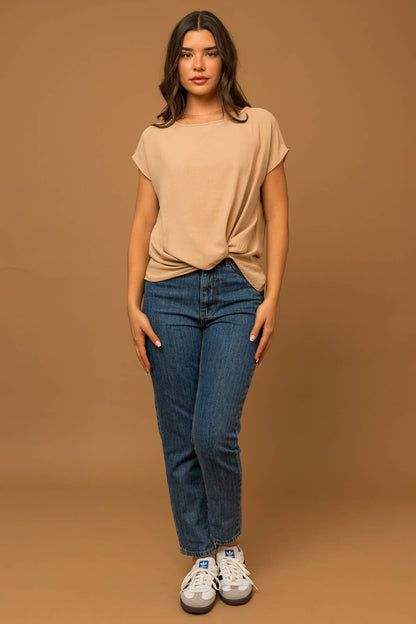 Solid Tee w/Front Knot Detail