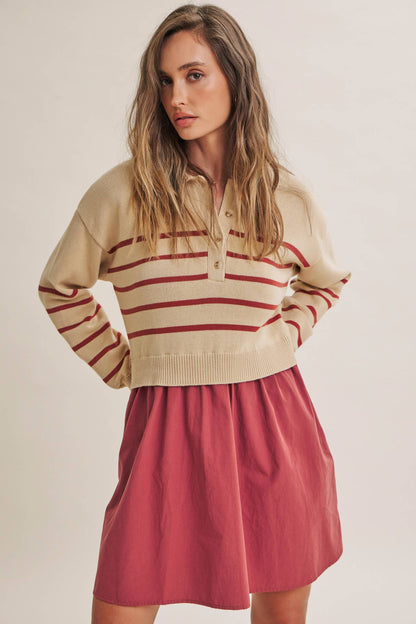 Striped Polo Sweater Mini Dress