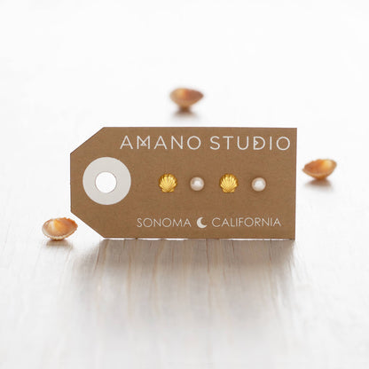 Seashell and Pearl Stud Earring Combo
