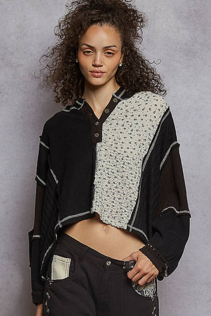 Balloon sleeve semi cropped knit top