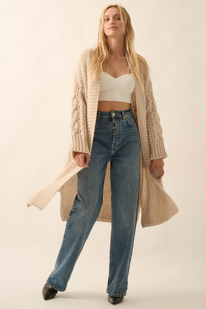 Rib Knit Cable Knit Cardigan