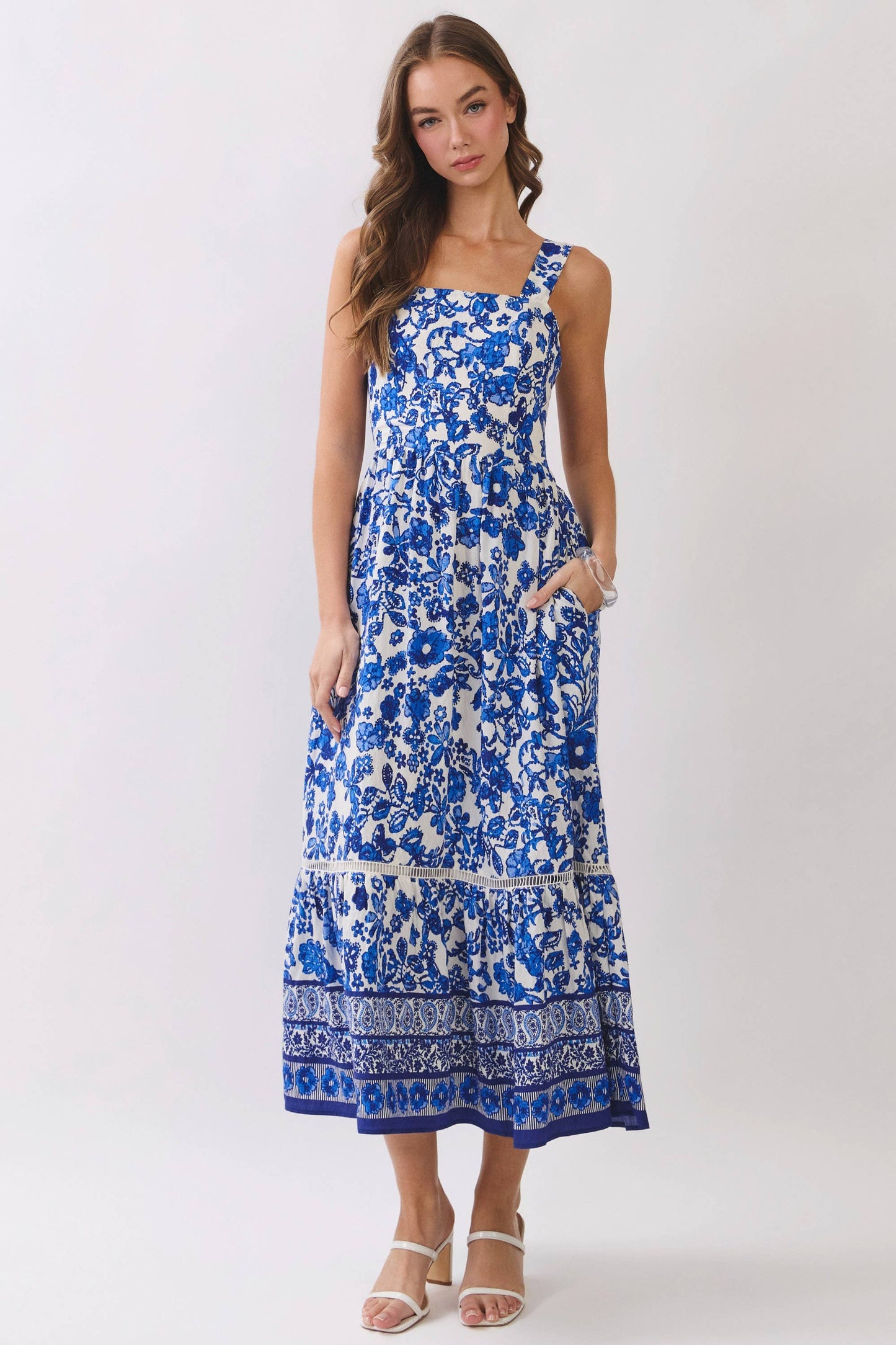 Floral Print Tie Back Midi Dress