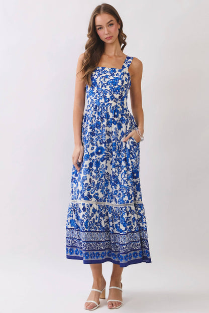 Floral Print Tie Back Midi Dress