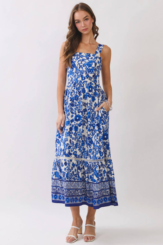 Floral Print Tie Back Midi Dress