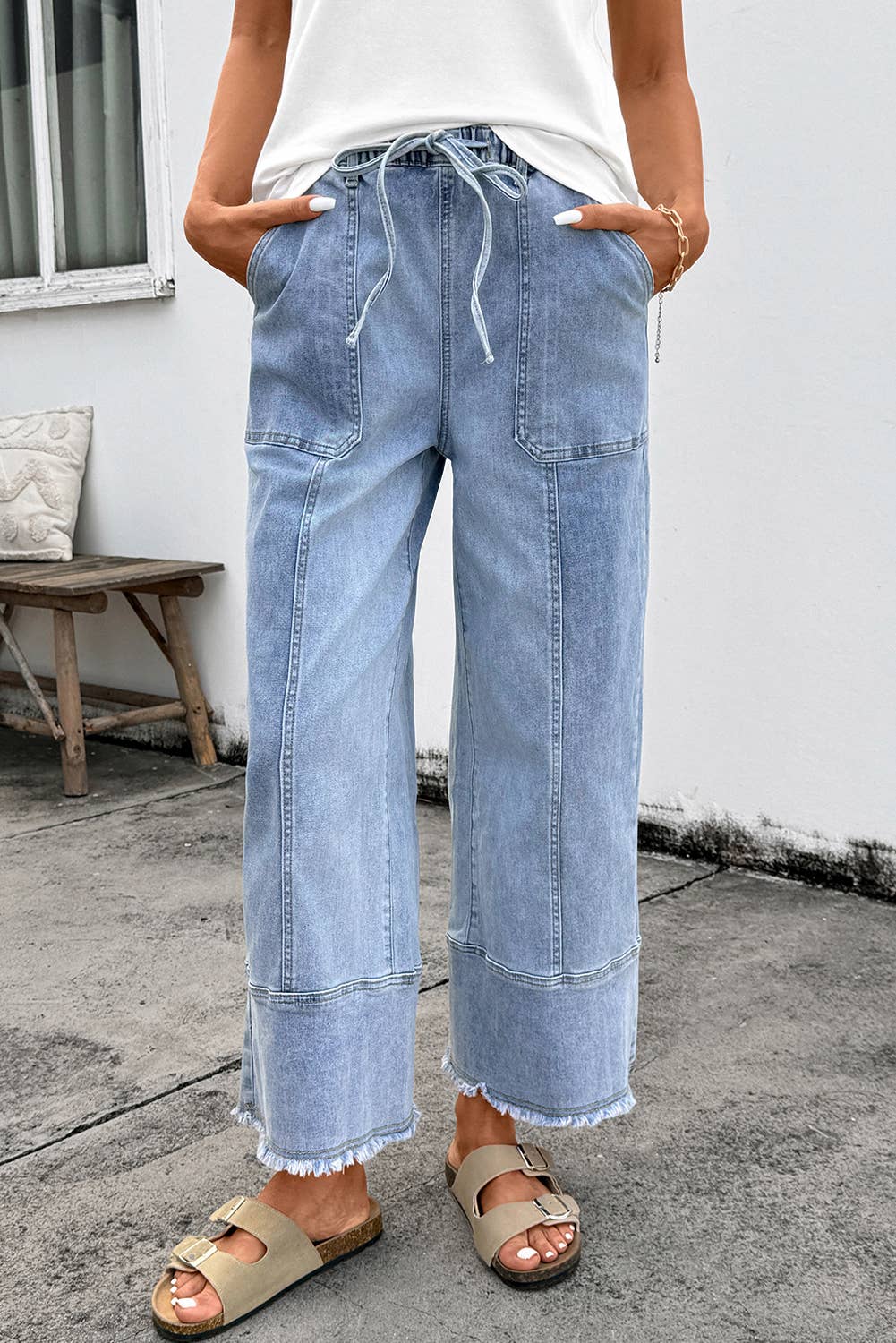 Drawstring Seam Detail Raw Hem WL