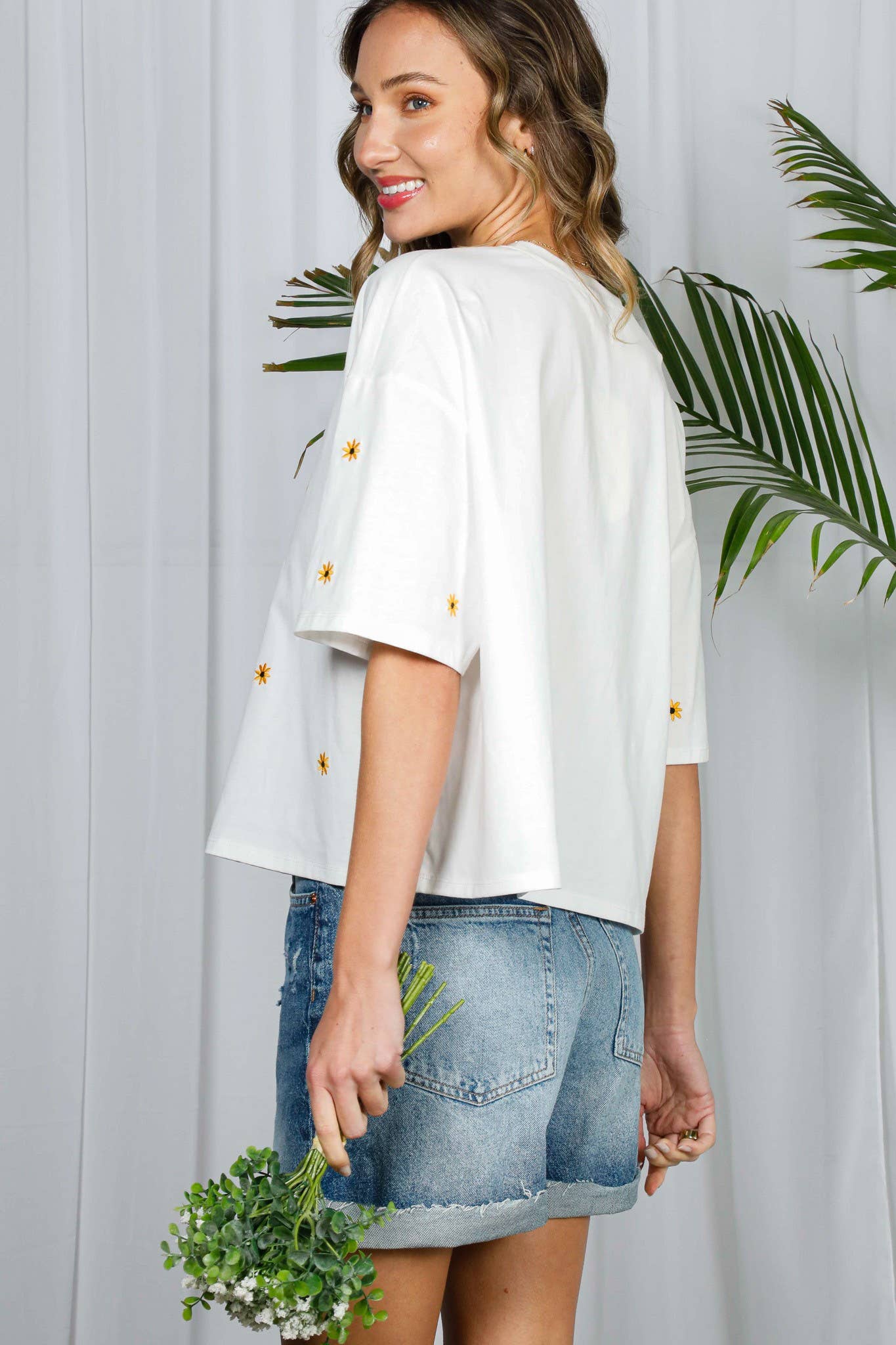 Floral Embroidered Crew Neck Top