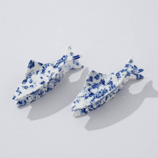 Coastal Blue Floral Fish Claw Clip