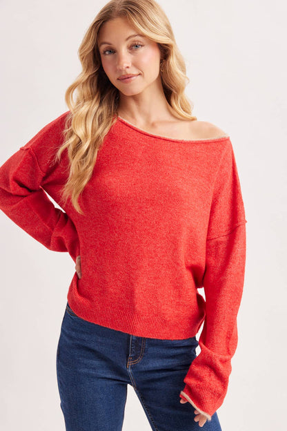 Boat Neck Rolled Trim Sweater