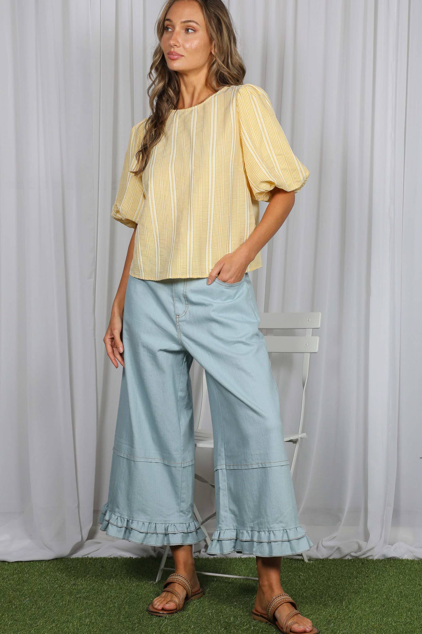 V-Back 2 Bow Accent Plaid Blouse