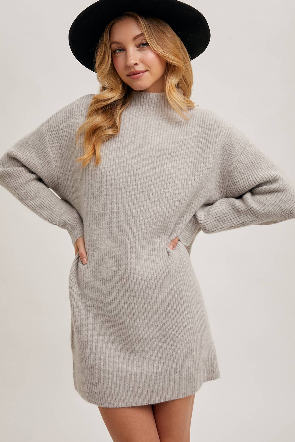 Mock Neck Knit Sweater Mini Dress