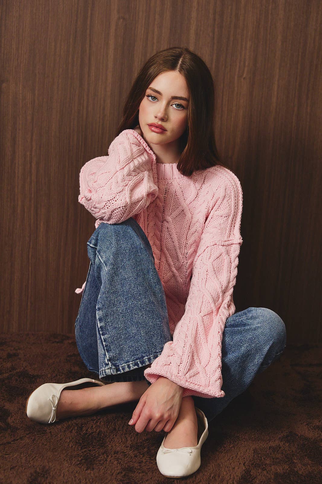Oversized Crop Cable Knit Sweater