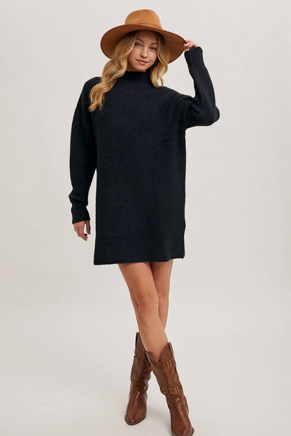 Mock Neck Knit Sweater Mini Dress