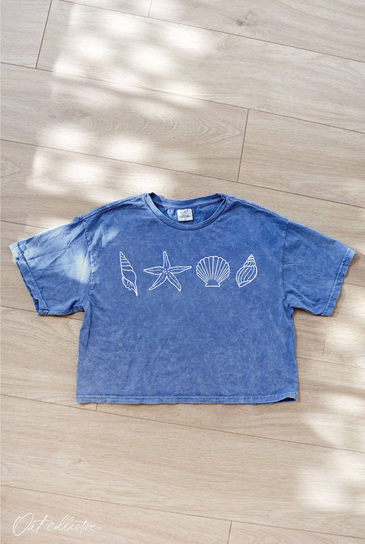 SEASHELLS ROW Cropped Mineral Washed Graphic Top