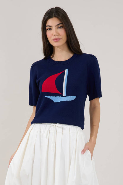 Sail Boat Short Sleeve Sweater