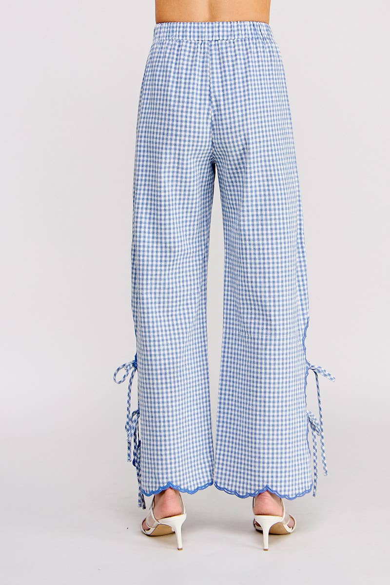 Woven Gingham Elastic Waist Pant