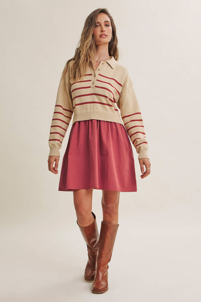 Striped Polo Sweater Mini Dress