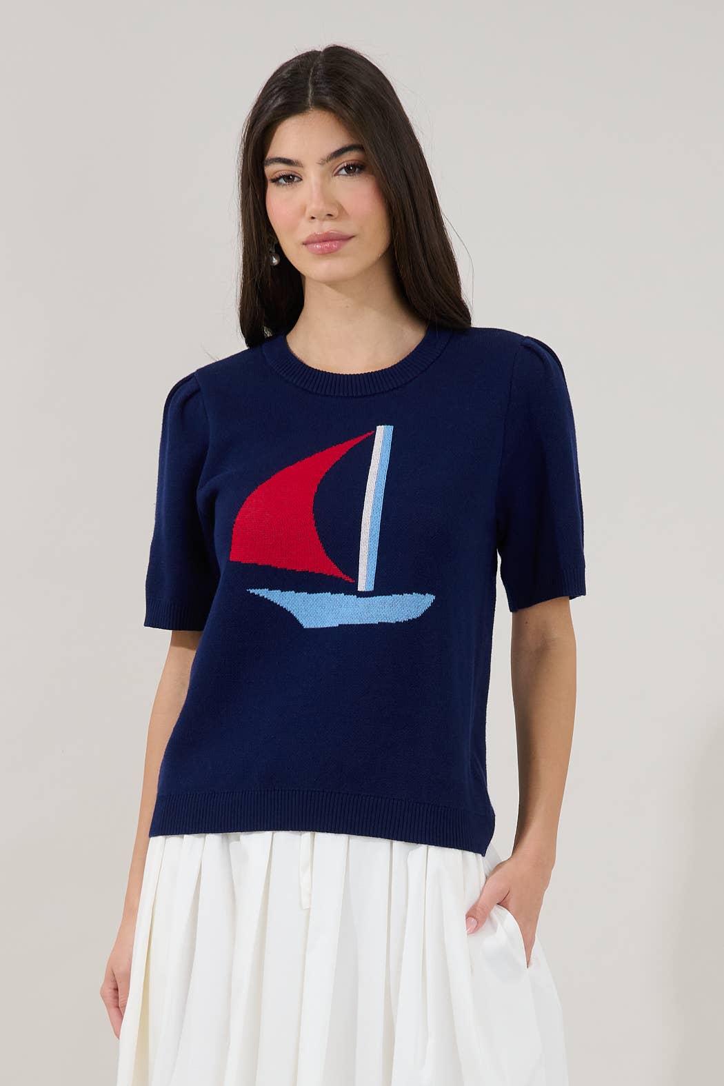 Sail Boat Short Sleeve Sweater