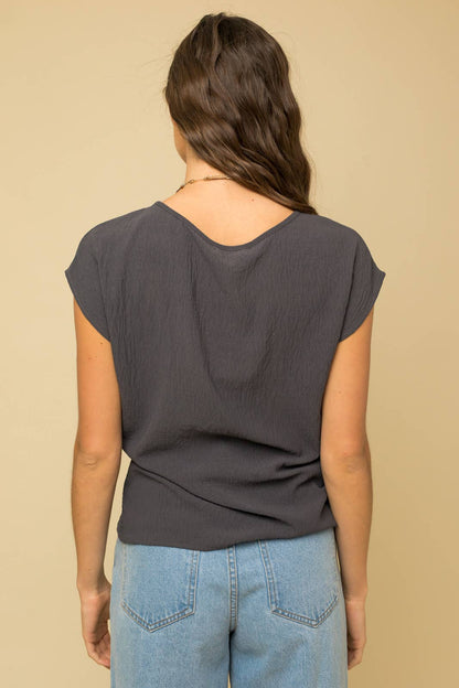 Solid Tee w/Front Knot Detail