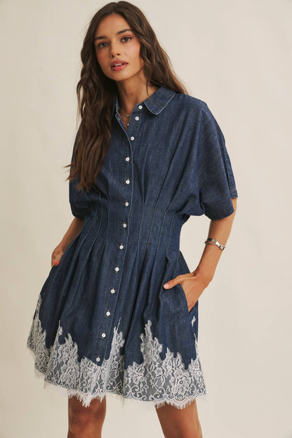 Lace Hem Pleated Mini Dress