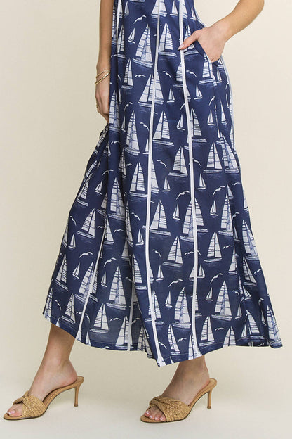 Printed Piping Maxi Dress
