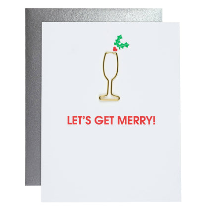 Let's Get Merry Letterpress Card with Cocktail Paper Clip